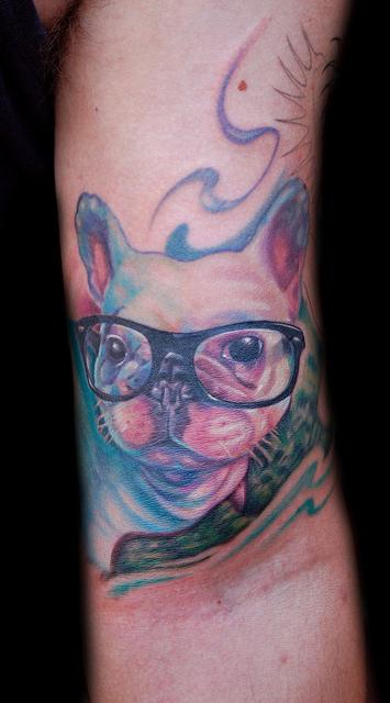 Marvin Silva - Dog with Glasses Portrait Tattoo