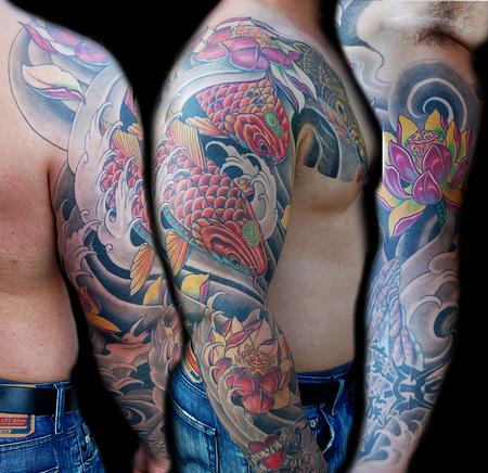 Tattoos - Koi Fish and Lotus Sleeve  - 57350