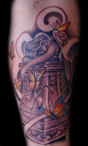 Tattoos - Weeping Angel with Butterflies Tattoo - 63893