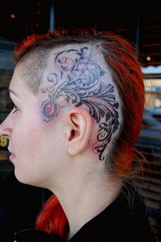 Here's a filigree tattoo on my friend Nell Natalia's head