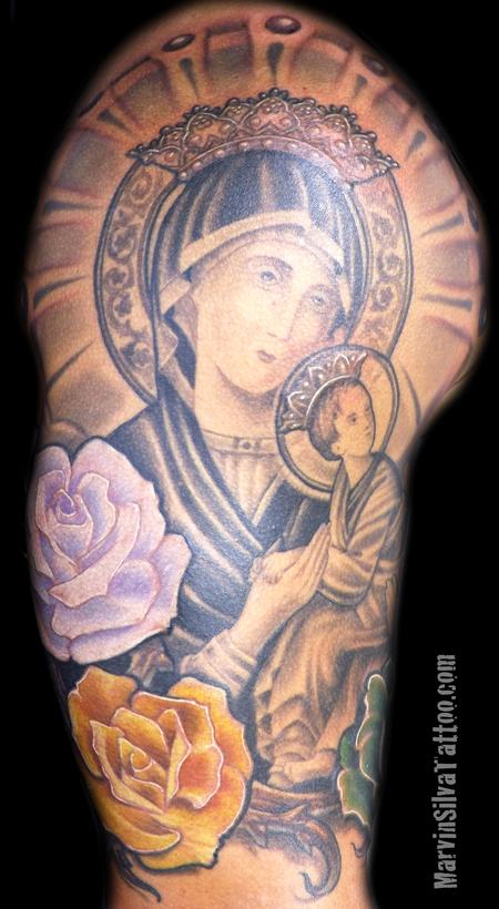 Marvin Silva - Virgin Mary and Baby Jesus Tattoo