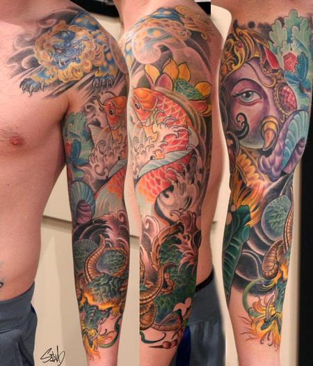 Marvin Silva - Koi Fish Fu Dog Ganesh Dragon Tattoo