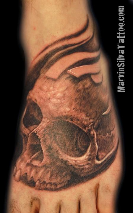 Tattoos - Black and Grey Skull Tattoo - 76463