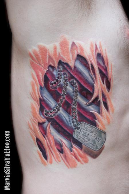 Marvin Silva - Dog Tag Rib Cage Tear Out Tattoo