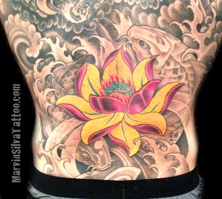Tattoos - Lotus Flower and Koi Fish Tattoo - 73815