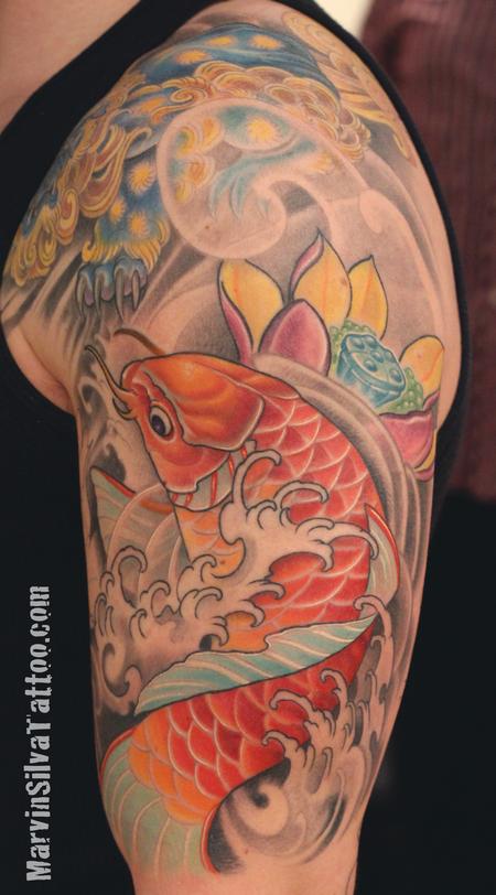 Tattoos - Koi Fish Lotus Flower Tattoo - 86392