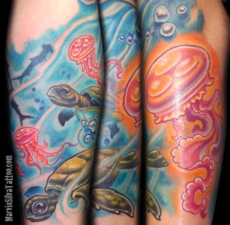 Marvin Silva - Jellyfish Seaturtles Tattoo