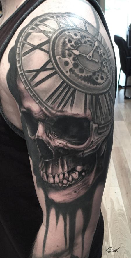 Tattoos - Custom Skull Clock Tattoo - 106745