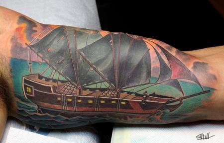 Tattoos - Custom Pirate Ship Tattoo - 100596