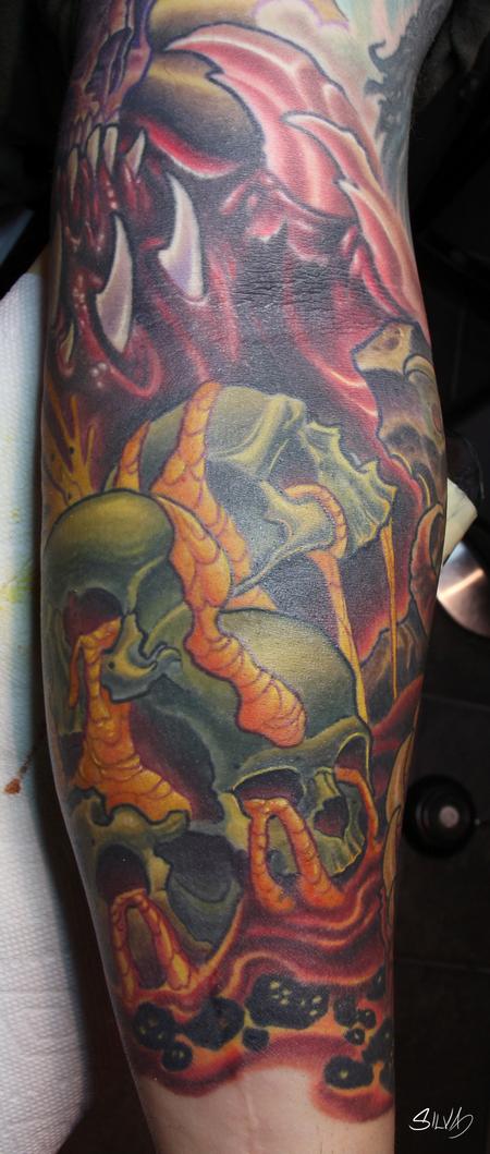 Tattoos - Custom Lava Skulls Tattoo - 115315