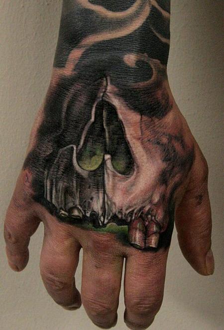 Skull Rose Hand Tattoo