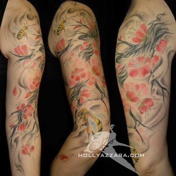 cherry blossom flower tattoo. Brush Painted Cherry Blossom