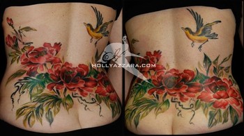 Holly Azzara - Brush Painted Peonies with Yellow Finch (cover up)