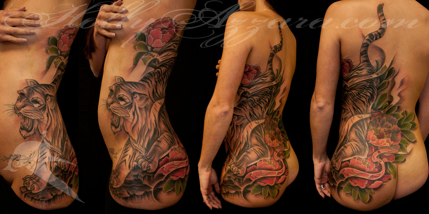 Black and Gray Tiger on Ribs Cover Up by Holly Azzara : Tattoos