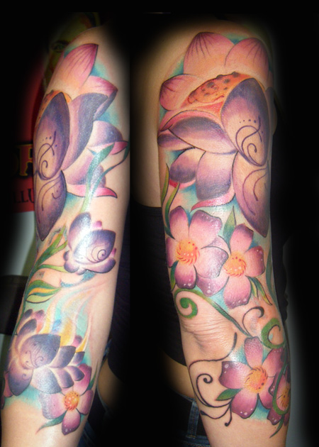 flower tattoo sleeve. Amsterdam Lotus Tattoo Sleeve