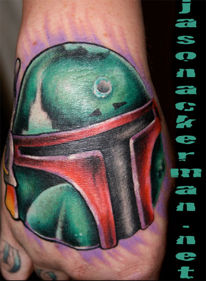 Tattoos - Jason Ackerman - boba feit hand tattoo