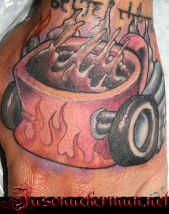 now this is my kind of tattoo the hot rod coffee mug on a hand i love