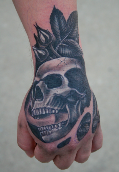 Skull Rose Hand Tattoo