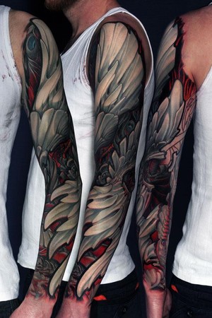 Tattoos Lux A Wing Sleeve Tattoo click to view large image