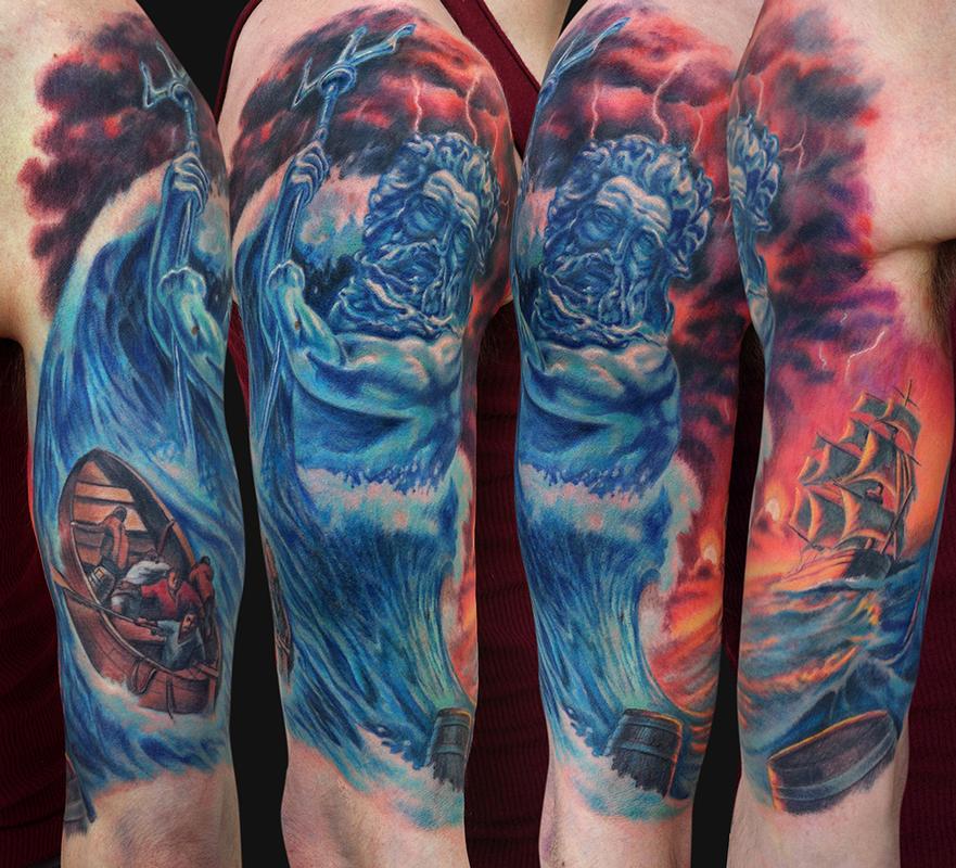 poseidon half sleeve tattoo by jamie lee parker tattoonow poseidon half sleeve tattoo by jamie lee parker tattoonow