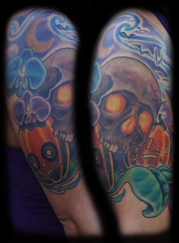 halloween skull amp pumpkins tattoo by london reese tattoonow halloween skull amp pumpkins tattoo by london reese tattoonow