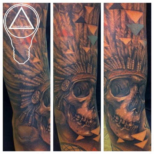 native american skull headdress by london reese tattoonow native american skull headdress by london reese tattoonow