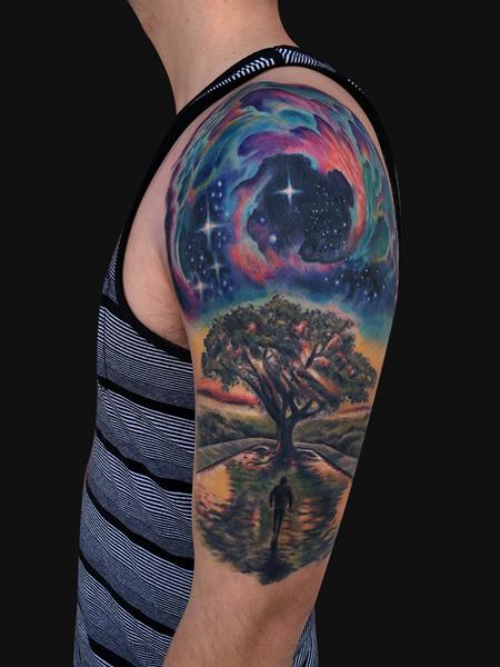 Tattoos - Outer space Tree tattoo half sleeve - 99580