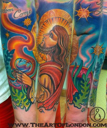 He wanted a lower half sleeve depicting a specific scene in the Bible where