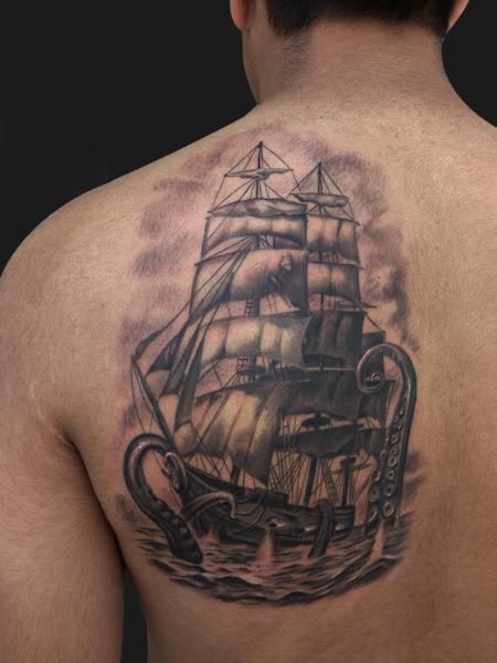 Tattoos - Pirate ship and Kraken Tattoo - 75823