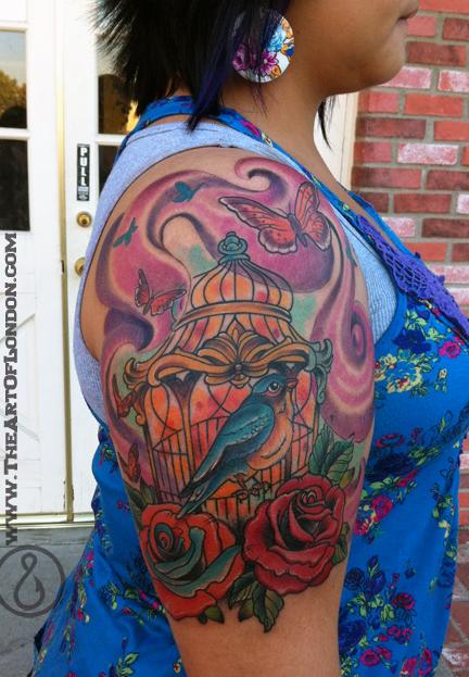 Bird Cage and Roses Tattoo