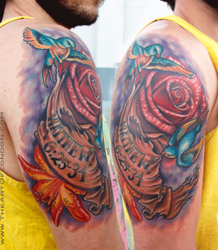 tattoo swallows. Religious Swallows and Flowers