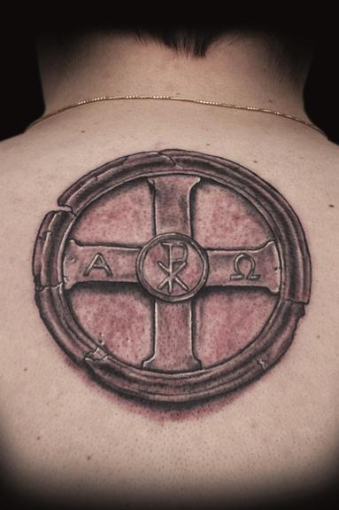Jamie Parker PreChristian Cross Tattoo