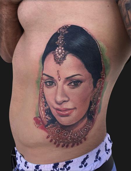 Wife Portrait on ribs Tattoo Design Thumbnail