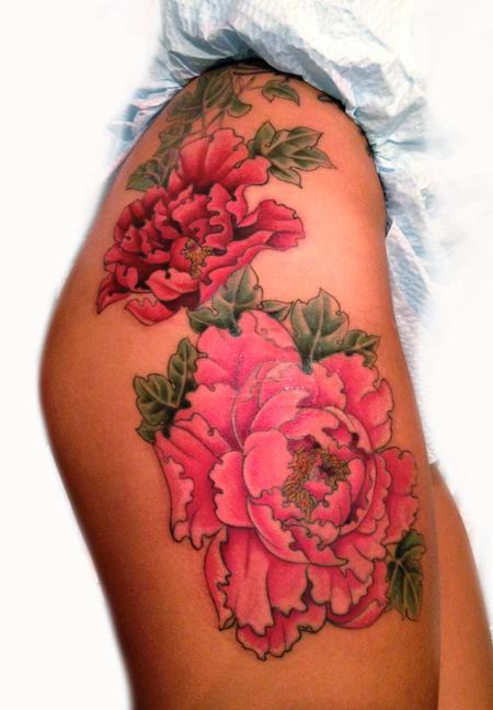 Tattoos - Peony Thigh Tattoo - 87572