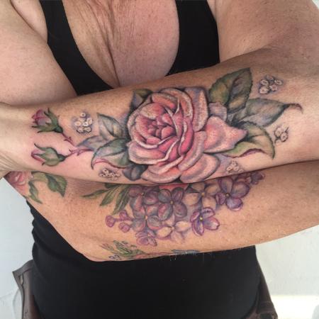 Roses and lilacs partial sleeve Tattoo Design Thumbnail
