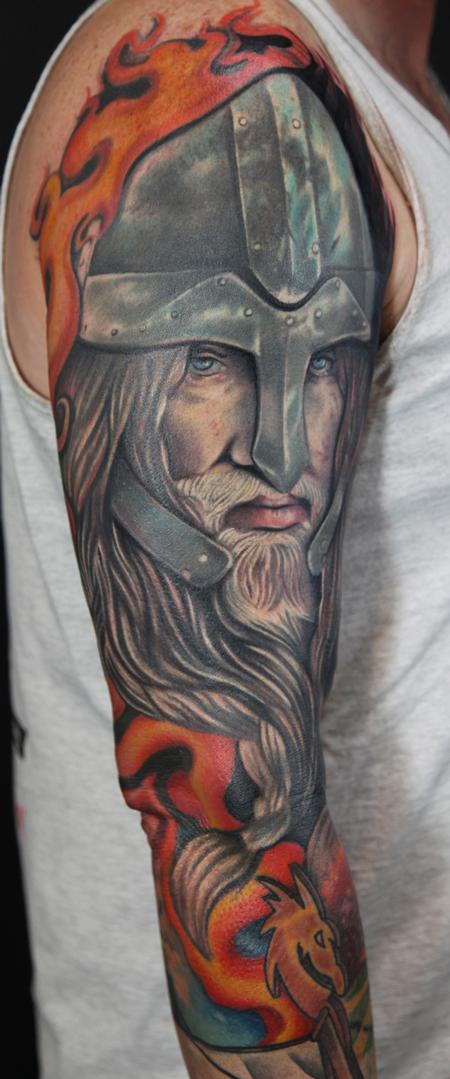 Mario Rosenau - colored realistic viking warrior tattoo