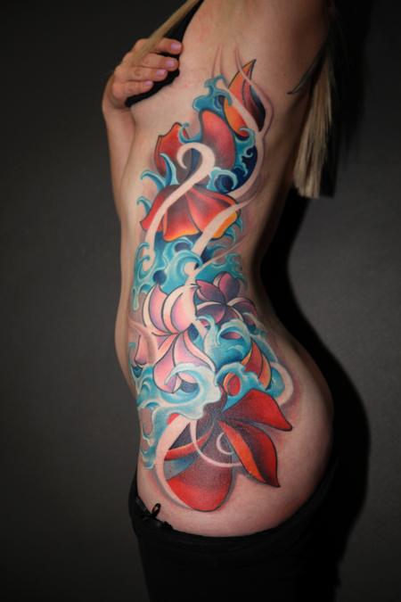 Mario Rosenau Color flower custom side tattoo