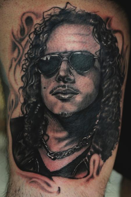 Mario Rosenau - black and gray portrait of metallica tattoo