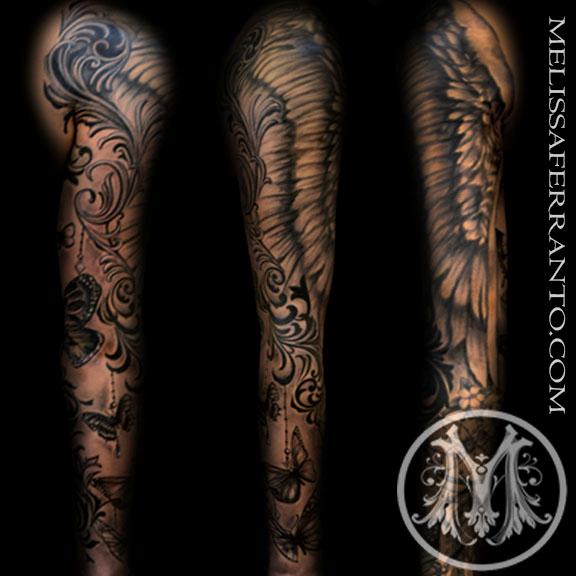 Tattoo Angel Wings Sleeve | butterfly and angel wing sleeve by melissa ferranto Tattoo Angel Wings Sleeve | butterfly and angel wing sleeve by melissa ferranto