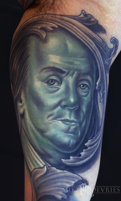 mike devries tattoos portrait ben franklin tattoo mike devries tattoos portrait ben franklin tattoo