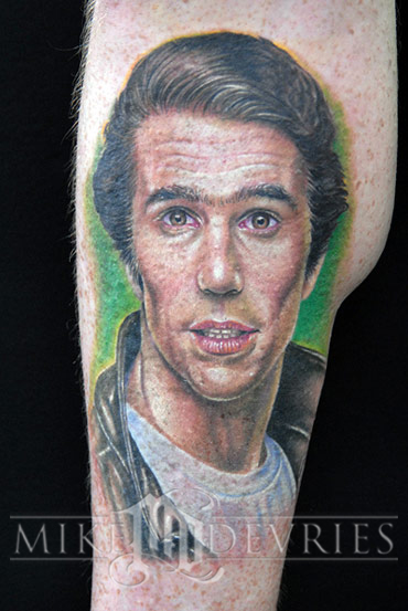 was doing the Fonz on this guys leg mike did an Elvis on his inner arm