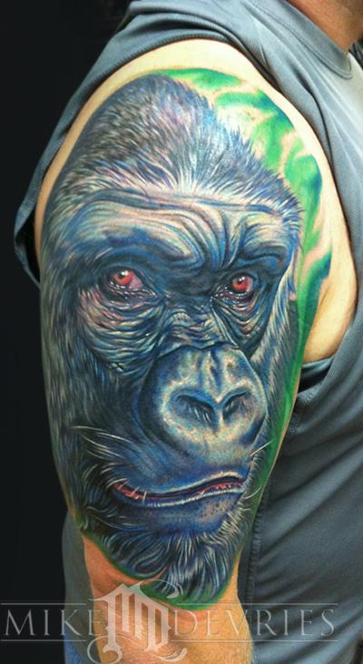 Half Sleeve Tattoo of a giant gorillaThis guys arm is pretty huge