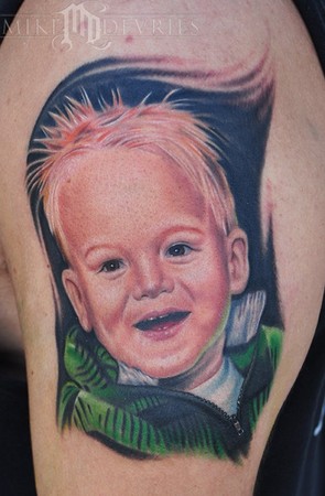 Comments Color Portrait Tattoo of his Child Mike DeVries Child Portrait