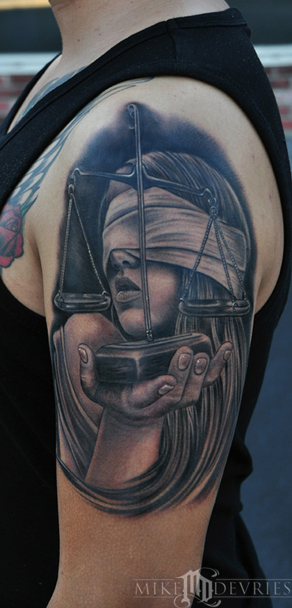 lady justice tattoo by mike devries tattoos lady justice tattoo by mike devries tattoos