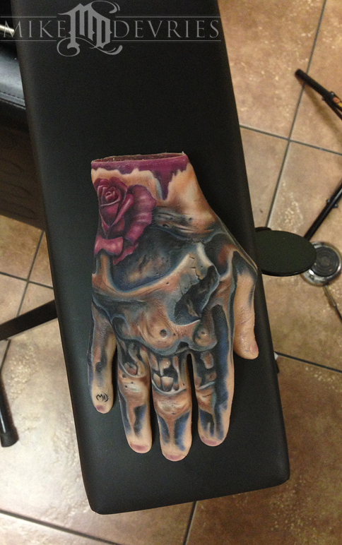 Skull Rose Hand Tattoo