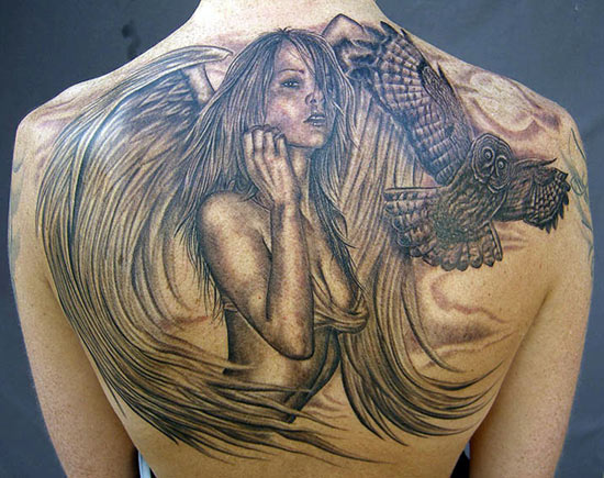 Mike DeVries Angel and Owl Tattoo Leave Comment