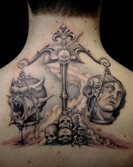 Claudio De Rosa Good versus Evil Scale Tattoo