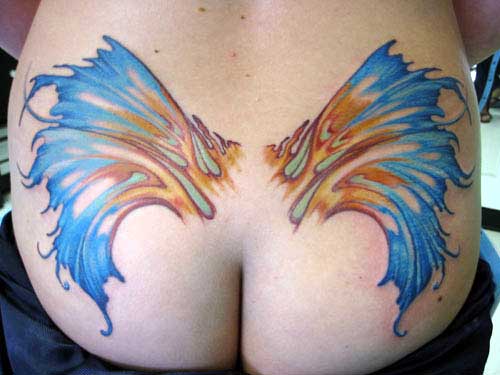 tattoo on back wings. tattoo on ack wings.