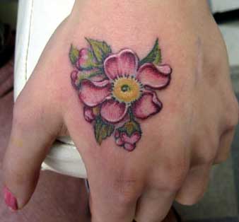 Tattoos - Kim Reed - Hand Flower Tattoo