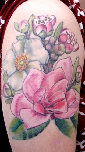 Tattoos - pink magnolia and cherokee rose - 26294